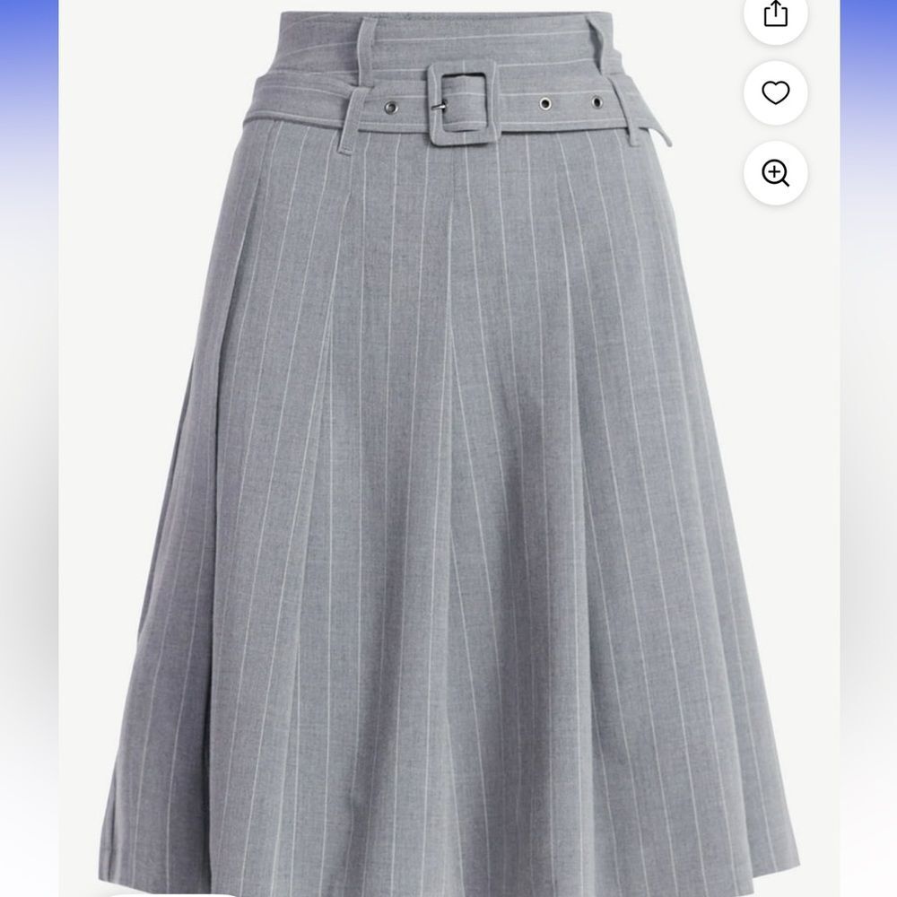 NEW Scoop gray pinstripe pleated midi skirt A-line belted size 8 preppy academic - Picture 3 of 8